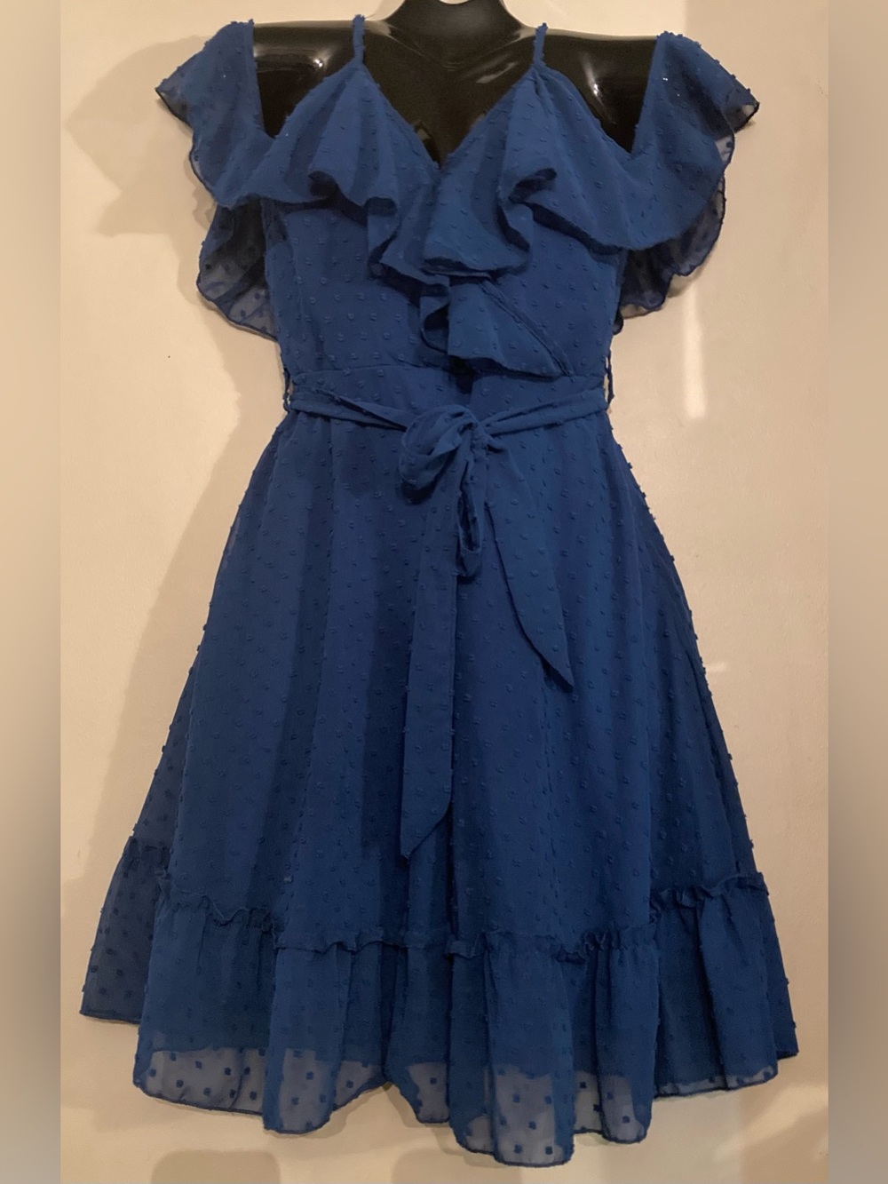 SHEIN Royal Blue Ruffle Cold-Shoulder Midi Dress
